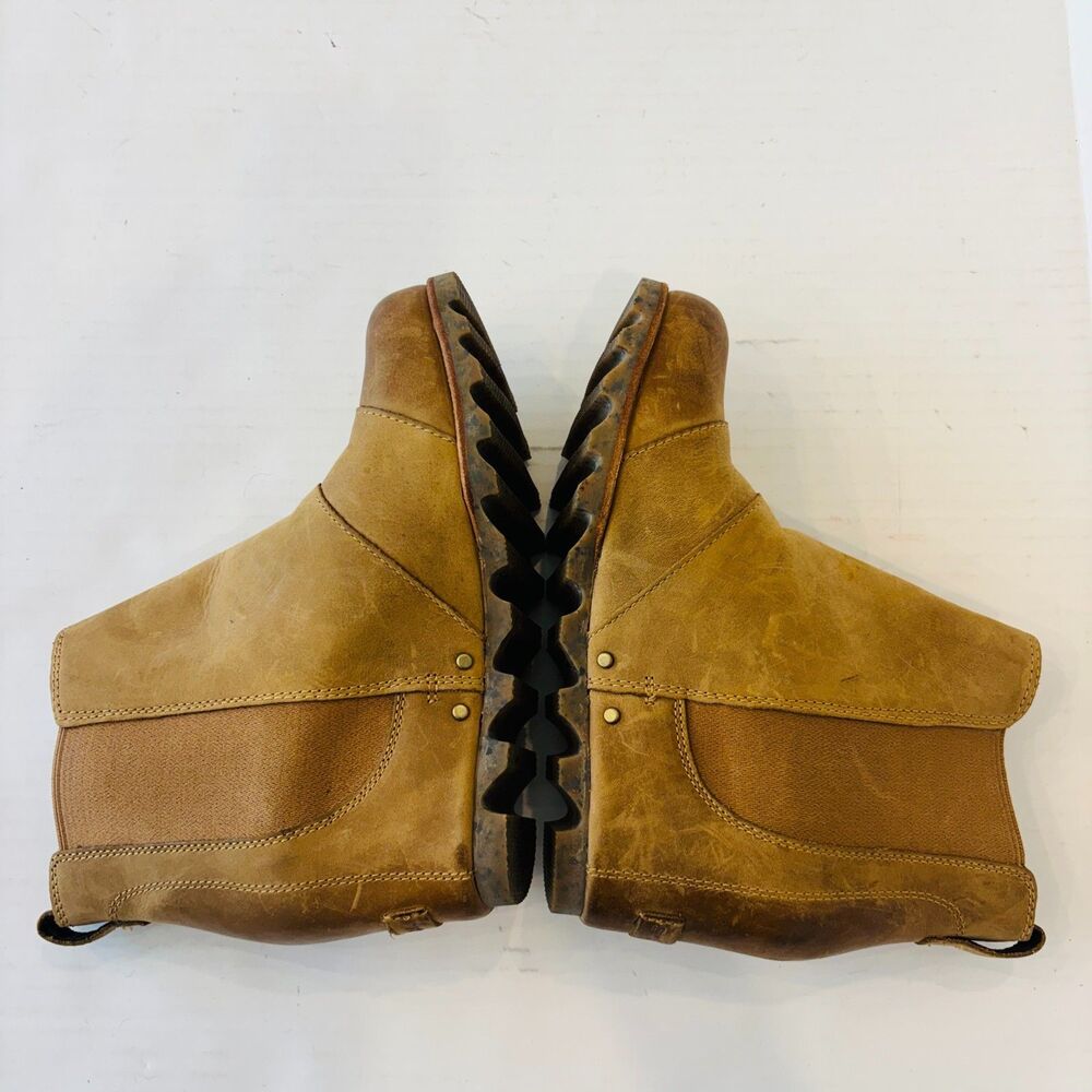 Sorel Lea Hidden Wedge Boots Brown Leather Womens Sz 8.5 Chelsea Ankle Slip On - Picture 7 of 10